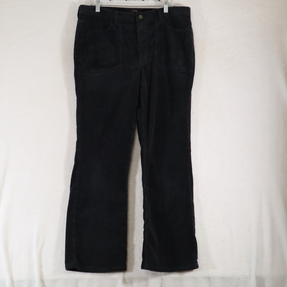 Quince Women's Size 12 Black Corduroy Bootcut Pants Patch Pocket Mid Rise